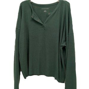 American Eagle Long Sleeve Snap Henley Women Green